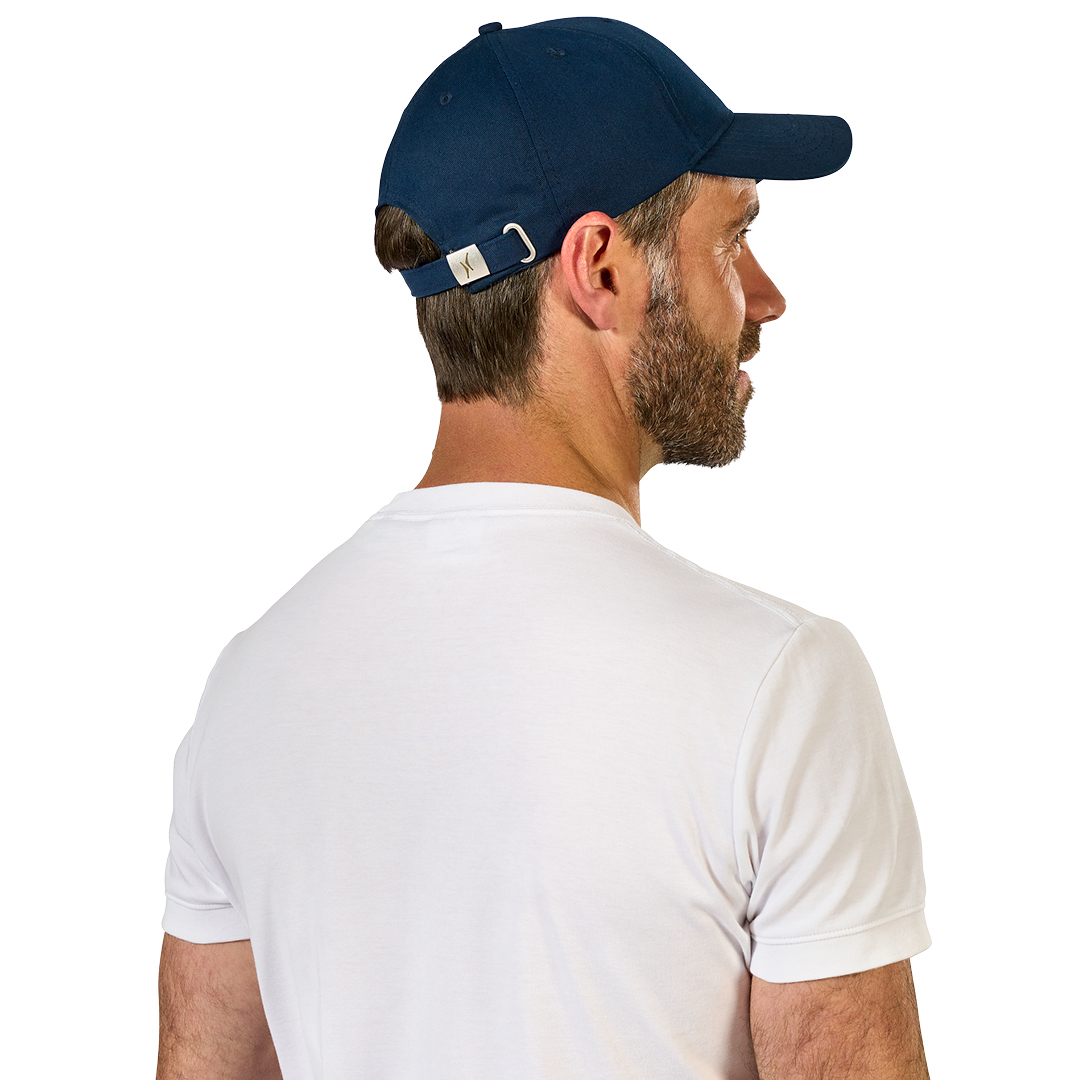 Navy blue Krones cap with embroidered logo, front view