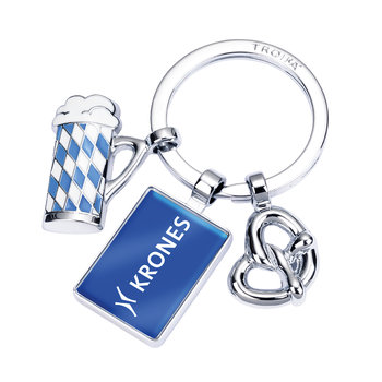 Bavarian Krones keychain with pretzel, logo and beer mug