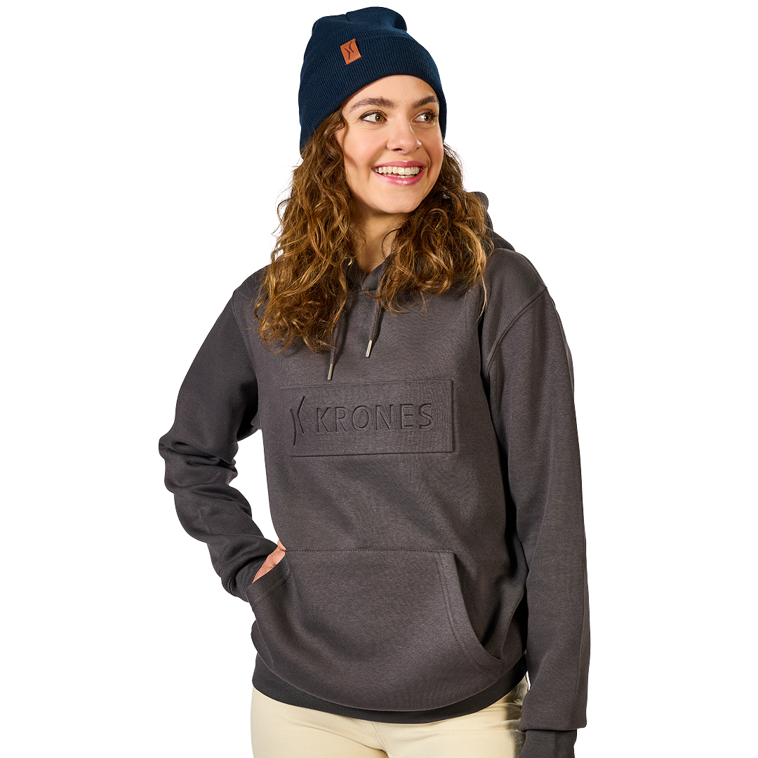 Navy blue Krones knit beanie, front view